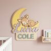 Personalized Crescent Moon Name Sign For Nursery Custom Sleeping Animals Wall Decor For Baby Room 3D Wooden Nighttime Sign Unique Newborn Gift - Style 3