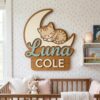 Personalized Crescent Moon Name Sign For Nursery Custom Sleeping Animals Wall Decor For Baby Room 3D Wooden Nighttime Sign Unique Newborn Gift - Style 4