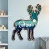 Personalized Deer Wood Name Sign For Nursery Wall Decor Custom Mountain Forest Wooden Nameplate For Baby Boy Room Woodland Animal Toddler Birthday