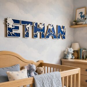 Personalized Dragon Wooden Name Sign For Boys Nursery Custom 3D Mountain Wood Name Wall Decor For Kids Room Unique Baby Shower Gift - View 1