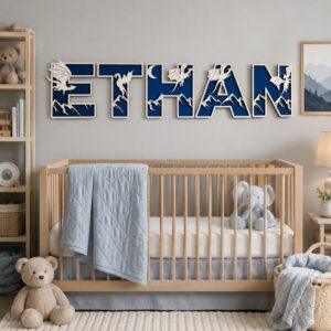 Personalized Dragon Wooden Name Sign For Boys Nursery Custom 3D Mountain Wood Name Wall Decor For Kids Room Unique Baby Shower Gift