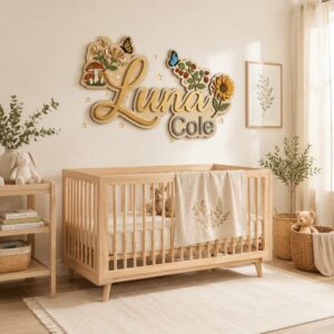 Personalized Floral Wood Name Sign For Baby Girl Nursery Custom Butterfly And Sunflower Wooden Wall Art Garden Theme Kids Room Decor New Baby Gift