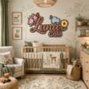Personalized Floral Wood Name Sign For Baby Girl Nursery Custom Sunflower And Hydrangea Wooden Wall Art Butterfly Garden Kids Room Decor New Baby Gift - View 2