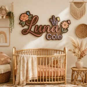 Personalized Floral Wooden Name Sign For Nursery Custom 3D Layered Flower And Butterfly Wood Name Wall Decor For Baby Girl Room Nursery - View 1