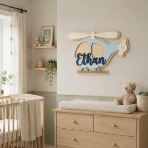 Personalized Helicopter Wood Name Sign For Nursery Wall Decor Custom Wooden Chopper Nameplate For Baby Boy Room Personalized Toddler Birthday Gift - View 1