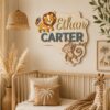 Personalized Jungle Safari Animal Wood Name Sign Custom Lion And Monkey Wooden Wall Art For Nursery Kids Bedroom Nameplate Baby Shower Birthday Gift - View 2