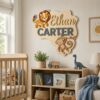 Personalized Jungle Safari Animal Wood Name Sign Custom Lion And Monkey Wooden Wall Art For Nursery Kids Bedroom Nameplate Baby Shower Birthday Gift - View 3