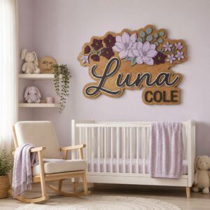 Personalized Magnolia Wooden Name Sign For Nursery Custom 3D Layered Floral Wood Name Wall Decor For Baby Girl Room Unique Baby Shower Gift - View 1