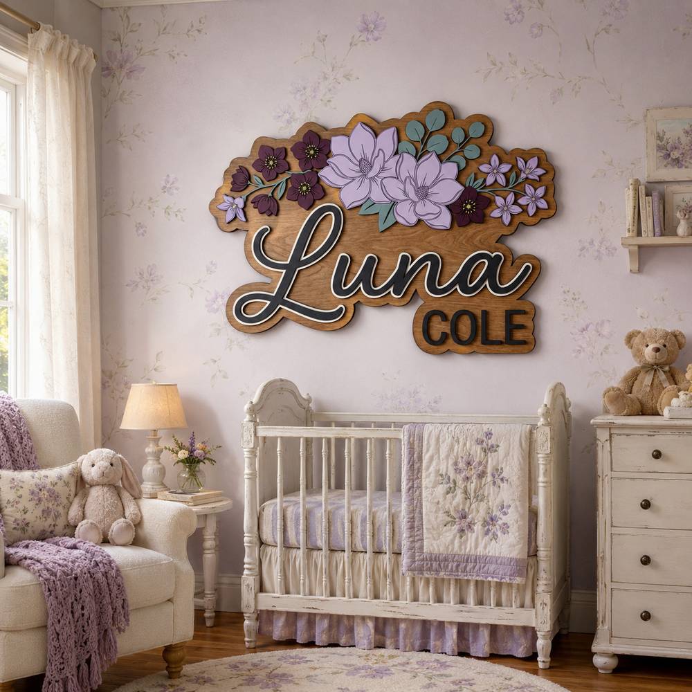 Personalized Magnolia Wooden Name Sign For Nursery Custom 3D Layered Floral Wood Name Wall Decor For Baby Girl Room Unique Baby Shower Gift - View 4