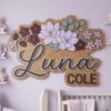 Personalized Magnolia Wooden Name Sign For Nursery Custom 3D Layered Floral Wood Name Wall Decor For Baby Girl Room Unique Baby Shower Gift