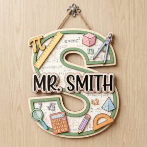 Personalized Math Teacher Classroom Sign, Custom Wooden Door Plaque With Teacher Name, School Wall Decor, Appreciation Gift For Back To School - Style 1