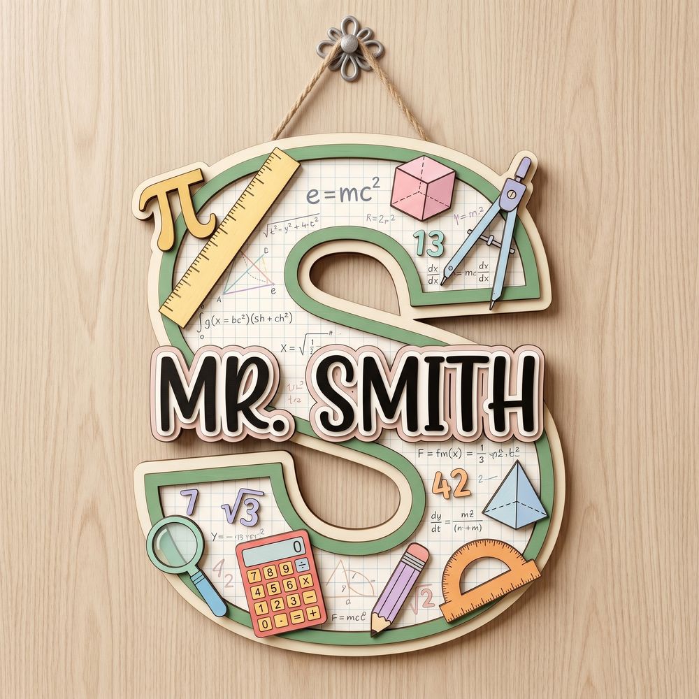 Personalized Math Teacher Classroom Sign, Custom Wooden Door Plaque With Teacher Name, School Wall Decor, Appreciation Gift For Back To School - Style 1