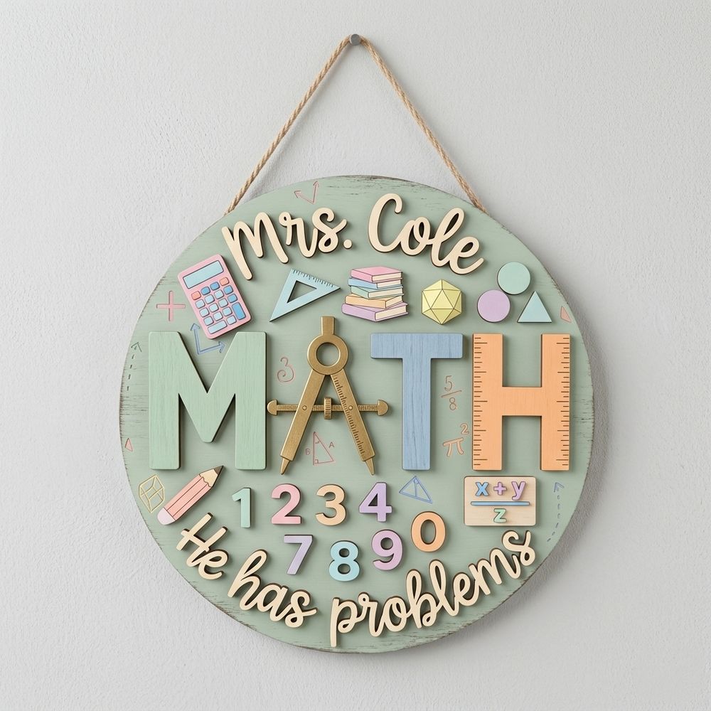 Personalized Math Teacher Classroom Sign, Custom Wooden Door Plaque With Teacher Name, School Wall Decor, Appreciation Gift For Back To School - Style 10