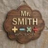 Personalized Math Teacher Classroom Sign, Custom Wooden Door Plaque With Teacher Name, School Wall Decor, Appreciation Gift For Back To School - Style 2