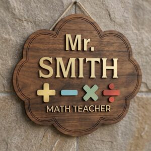 Personalized Math Teacher Classroom Sign, Custom Wooden Door Plaque With Teacher Name, School Wall Decor, Appreciation Gift For Back To School - Style 2