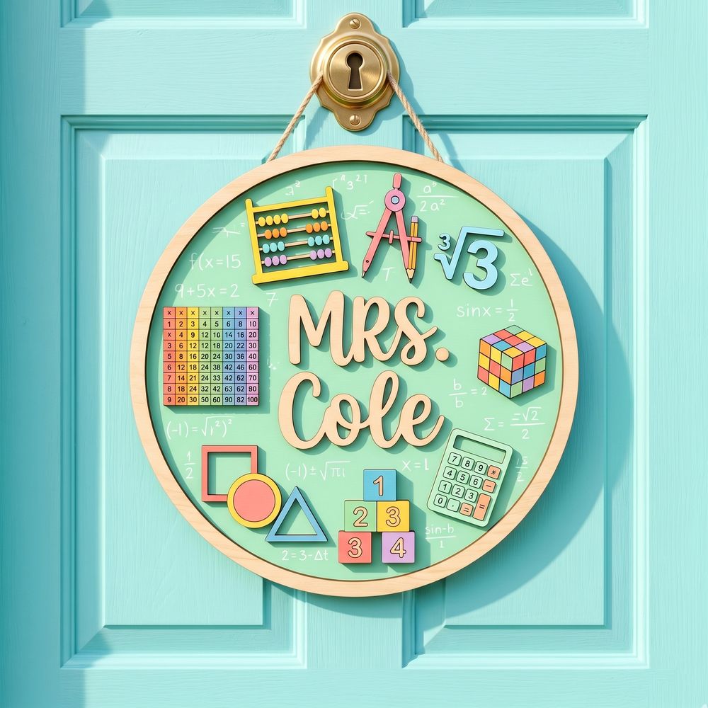 Personalized Math Teacher Classroom Sign, Custom Wooden Door Plaque With Teacher Name, School Wall Decor, Appreciation Gift For Back To School - Style 6