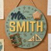 Personalized Math Teacher Classroom Sign, Custom Wooden Door Plaque With Teacher Name, School Wall Decor, Appreciation Gift For Back To School - Style 7
