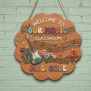Personalized Music Teacher Name Wood Sign, Custom Music Classroom Wall Decor, Wooden Door Plaque, Teacher Appreciation Back To School Gift For School - Style 1