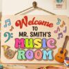 Personalized Music Teacher Name Wood Sign, Custom Music Classroom Wall Decor, Wooden Door Plaque, Teacher Appreciation Back To School Gift For School - Style 2