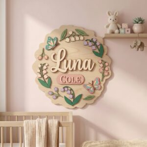 Personalized Nursery Name Sign Custom Baby Shower Gifts Unique Decor Childrens Room Playroom Wall Art Adorable Keepsake Baby Names