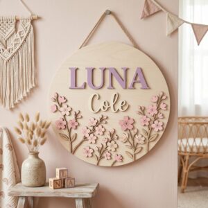 Personalized Nursery Name Sign Custom Baby Shower Gift Unique Child Room Decor Adorable Floral Wall Art Infant Name Plaque Baby Gift Ideas