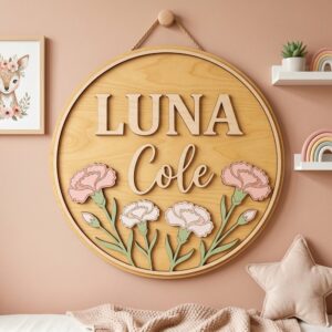 Personalized Nursery Name Sign Unique Baby Shower Gift Custom Child Room Decor Elegant Floral Design Home Wall Art Childrens Name Plaque