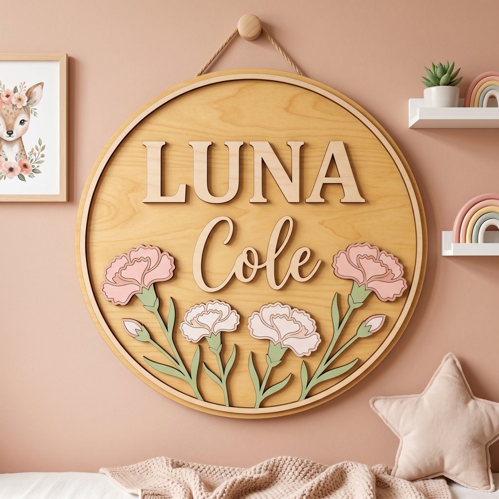 Personalized Nursery Name Sign Unique Baby Shower Gift Custom Child Room Decor Elegant Floral Design Home Wall Art Childrens Name Plaque