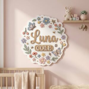 Personalized Nursery Name Sign Custom Baby Shower Gift Unique Child Room Decor Flower Design Kids Wall Art Nursery Decor Gift For New Parents