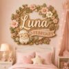 Personalized Nursery Name Wood Sign, Custom Birth Month Animal Floral Wall Plaque For Baby Room, Kids Bedroom, Baby Shower Gift - Style 1