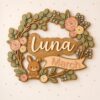 Personalized Nursery Name Wood Sign, Custom Birth Month Animal Floral Wall Plaque For Baby Room, Kids Bedroom, Baby Shower Gift - Style 4