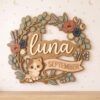 Personalized Nursery Name Wood Sign, Custom Birth Month Animal Floral Wall Plaque For Baby Room, Kids Bedroom, Baby Shower Gift - Style 6