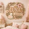 Personalized Nursery Name Wood Sign, Custom Birth Month Animal Floral Wall Plaque For Baby Room, Kids Bedroom, Baby Shower Gift - Style 7