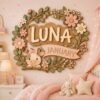 Personalized Nursery Name Wood Sign, Custom Birth Month Animal Floral Wall Plaque For Baby Room, Kids Bedroom, Baby Shower Gift - Style 8