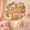 Personalized Nursery Name Wood Sign, Custom Birth Month Animal Floral Wall Plaque For Baby Room, Kids Bedroom, Baby Shower Gift - Style 9