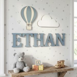 Personalized Nursery Name Wood Sign Custom Dreamy Sky Theme Wooden Wall Decor For Baby Room Kids Bedroom Over The Crib Newborn Shower Gift Boys Girls - Style 1