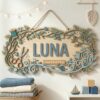Personalized Nursery Name Wood Sign, Custom Floral Botanical Wall Decor For Baby Room, Kids Bedroom Door Plaque, Newborn Shower Gift For Boys Girls - Style 1