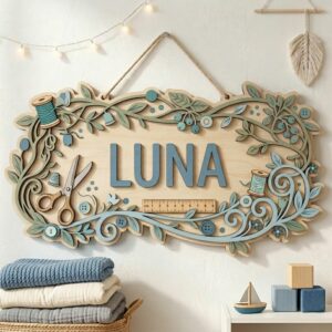 Personalized Nursery Name Wood Sign, Custom Floral Botanical Wall Decor For Baby Room, Kids Bedroom Door Plaque, Newborn Shower Gift For Boys Girls - Style 1