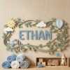 Personalized Nursery Name Wood Sign, Custom Floral Botanical Wall Decor For Baby Room, Kids Bedroom Door Plaque, Newborn Shower Gift For Boys Girls - Style 4