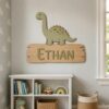 Personalized Nursery Name Wood Sign, Custom Wooden Animal Wall Decor For Kids Bedroom Or Baby Room, Door Plaque, Newborn Shower Gift Boys Girls - Style 1