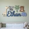 Personalized Nursery Name Wood Sign, Custom Wooden Animal Wall Decor For Kids Bedroom Or Baby Room, Door Plaque, Newborn Shower Gift Boys Girls - Style 12