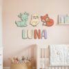 Personalized Nursery Name Wood Sign, Custom Wooden Animal Wall Decor For Kids Bedroom Or Baby Room, Door Plaque, Newborn Shower Gift Boys Girls - Style 7