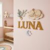 Personalized Nursery Name Wood Sign, Custom Wooden Animal Wall Decor For Kids Bedroom Or Baby Room, Door Plaque, Newborn Shower Gift Boys Girls - Style 9
