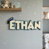 Personalized Nursery Name Wood Sign Custom Wooden Name Plaque Wall Decor For Baby Room Kids Bedroom Over The Crib Newborn Baby Shower Gift For Boys - Style 3