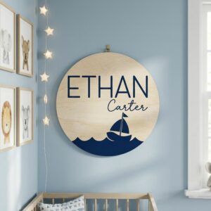 Personalized Nursery Name Wood Sign, Custom Wooden Wall Decor For Baby Room, Kids Bedroom Door Plaque, Newborn Baby Shower Gift For Boys And Girls - Style 1