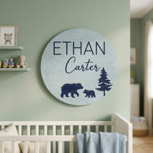 Personalized Nursery Name Wood Sign, Custom Wooden Wall Decor For Baby Room, Kids Bedroom Door Plaque, Newborn Baby Shower Gift For Boys And Girls - Style 2