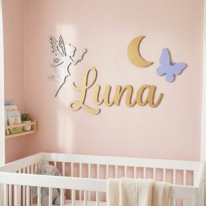 Personalized Nursery Name Wood Sign, Custom Wooden Wall Decor For Baby Room Or Kids Bedroom, Name Plaque, Baby Shower Gift For Boys Girls - Style 1