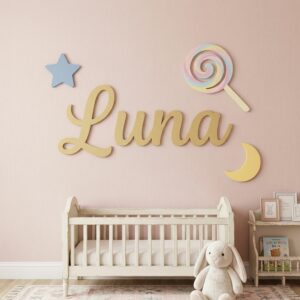 Personalized Nursery Name Wood Sign, Custom Wooden Wall Decor For Baby Room Or Kids Bedroom, Name Plaque, Baby Shower Gift For Boys Girls - Style 2