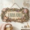 Personalized Nursery Name Wood Sign, Custom Woodland Animal Botanical Wall Decor For Baby Room, Kids Bedroom Door Plaque, Shower Gift Boys Girls - Style 3