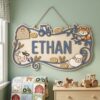 Personalized Nursery Name Wood Sign, Custom Woodland Animal Botanical Wall Decor For Baby Room, Kids Bedroom Door Plaque, Shower Gift Boys Girls - Style 4