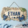 Personalized Nursery Name Wood Sign, Custom Woodland Animal Botanical Wall Decor For Baby Room, Kids Bedroom Door Plaque, Shower Gift Boys Girls - Style 6